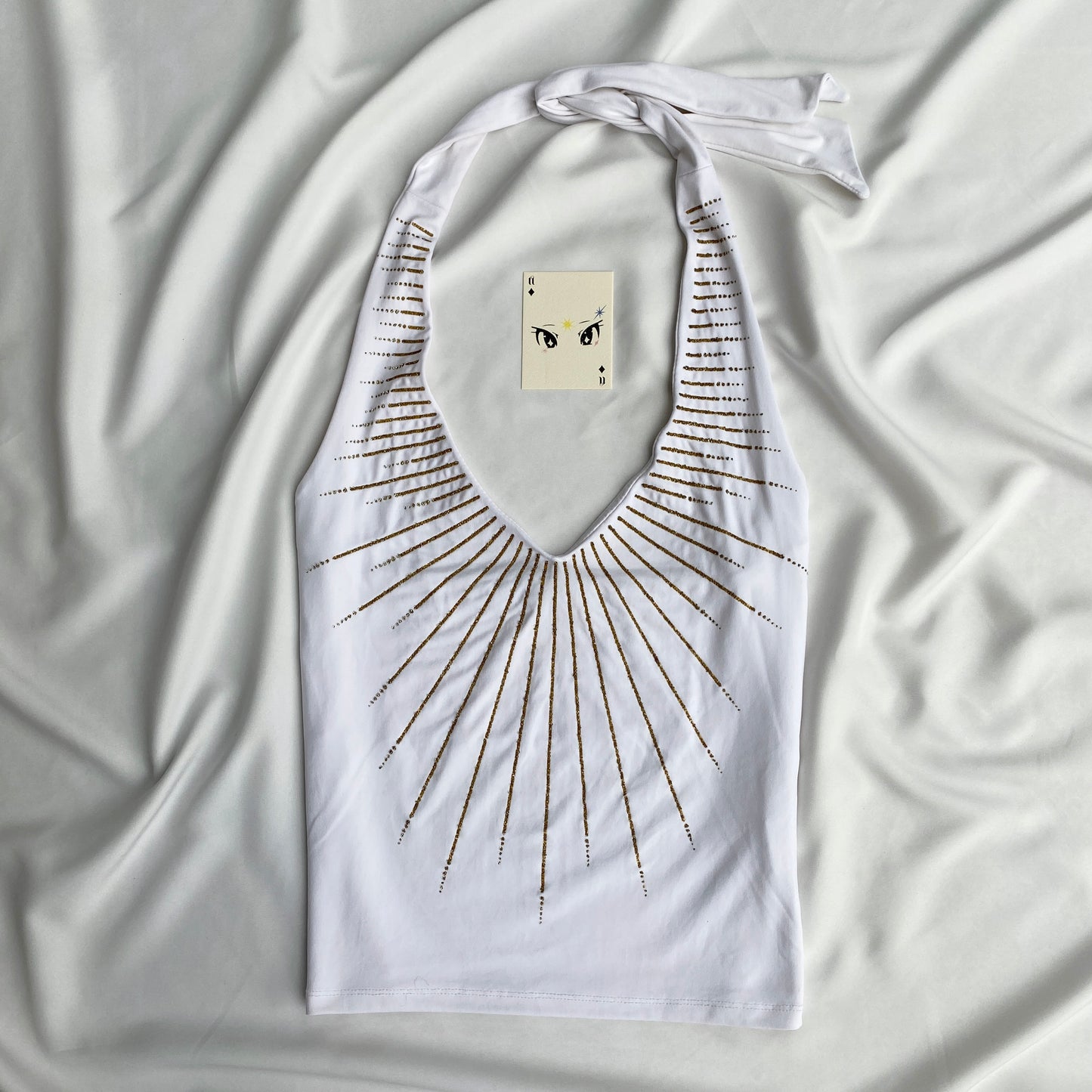 WHITE EMBELLISHED HALTER TOP FROM RIVER ISLAND (Bust : 34-36, Upper Waist : 28-36)