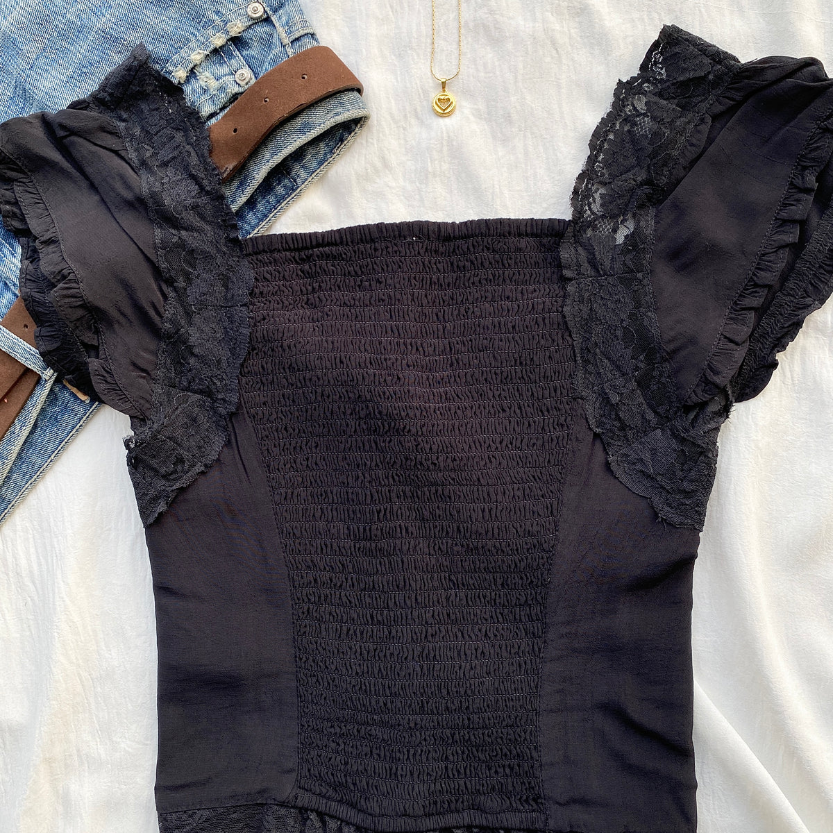 BLACK BLOUSE FROM FREE PEOPLE (Bust : 34-36, Upper Waist : 28-32)