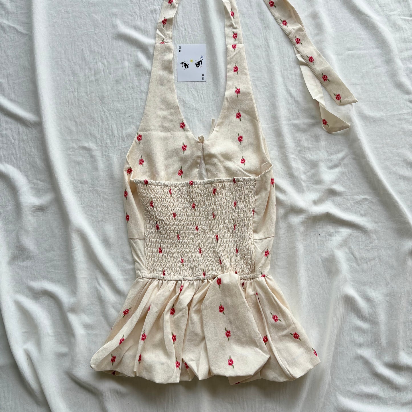 CREAM FLORAL BUBBLE TOP (Bust : 34-36, Upper Waist : 26-32)