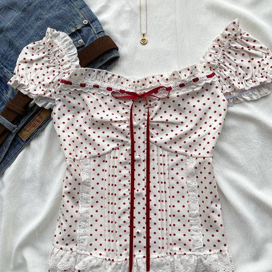 CHERRY POLKA DOT TOP (Bust : 30-34, Upper Waist : 26-32)