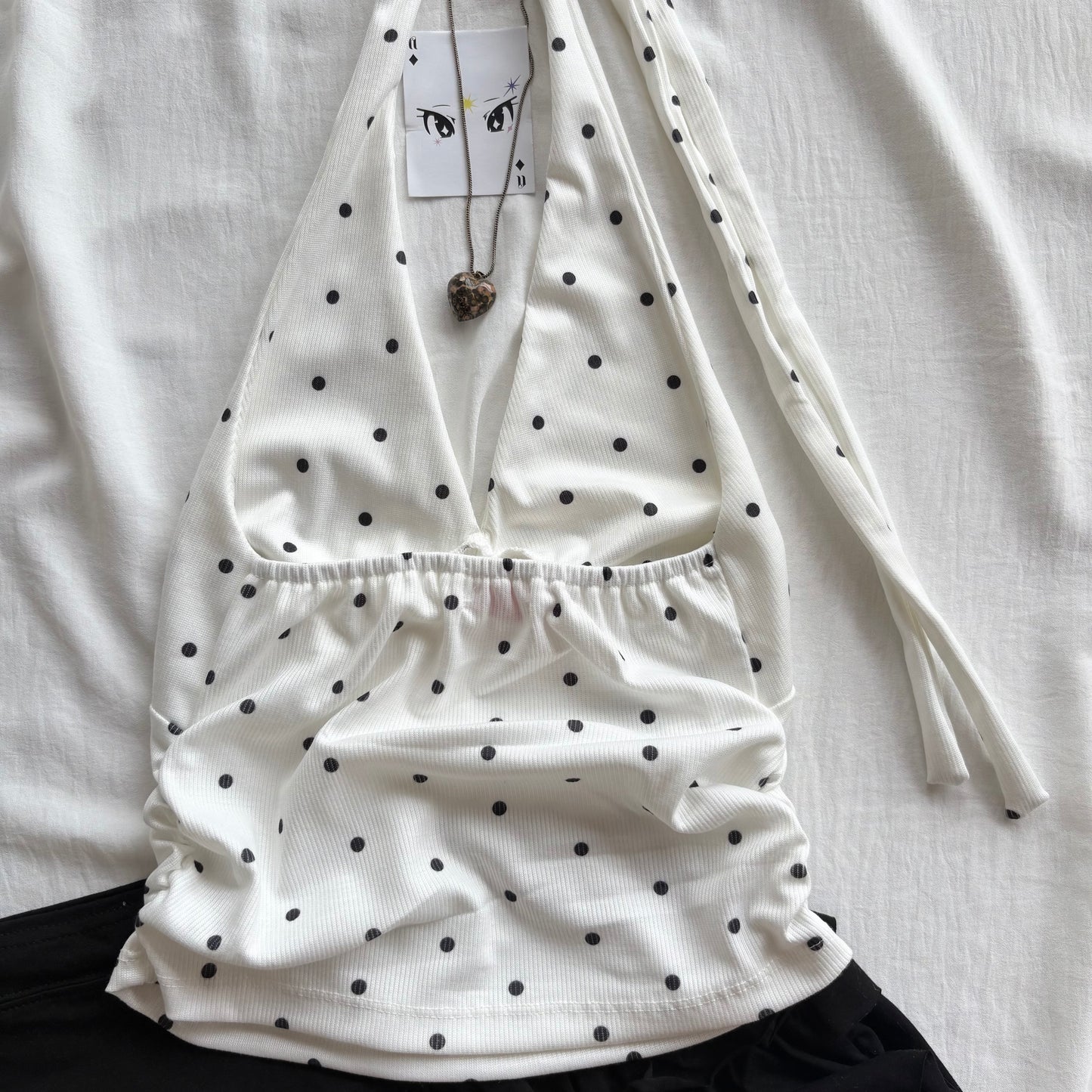 WHITE POLKA DOT TOP (Bust : 28-34, Upper Waist : 24-28)