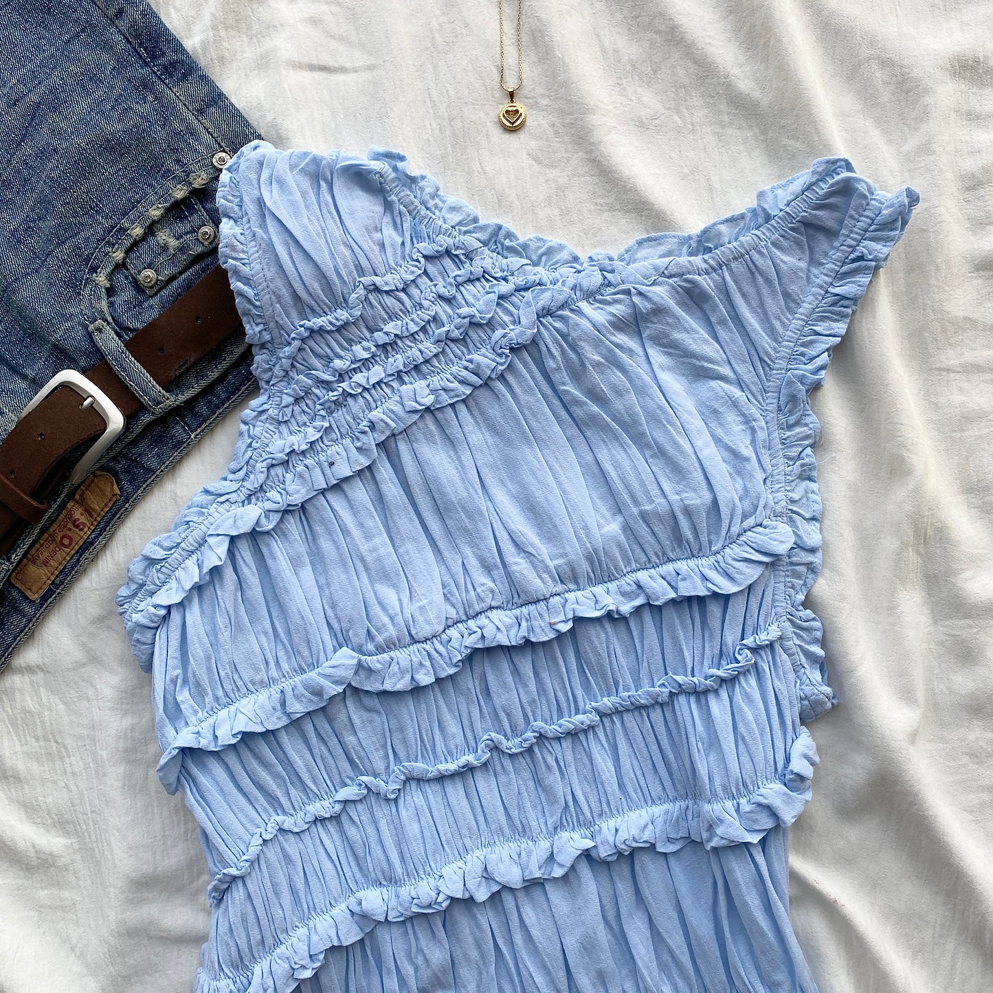 ASYMMETRIC TOP IN POWDER BLUE FROM FREE PEOPLE (Bust : 34-38, Upper Waist : 30-36)