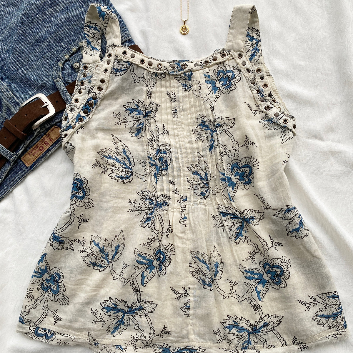 BLUE FLORAL STUDDED TOP FROM ANTHROPOLOGY (Two sizes)