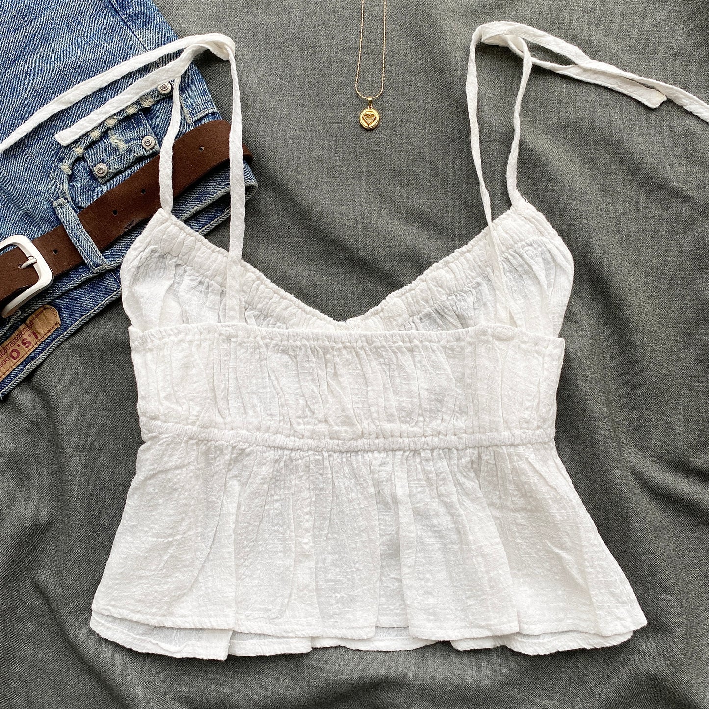 WHITE TIE UP TOP (Bust : 34-38, Upper Waist : 28-34)