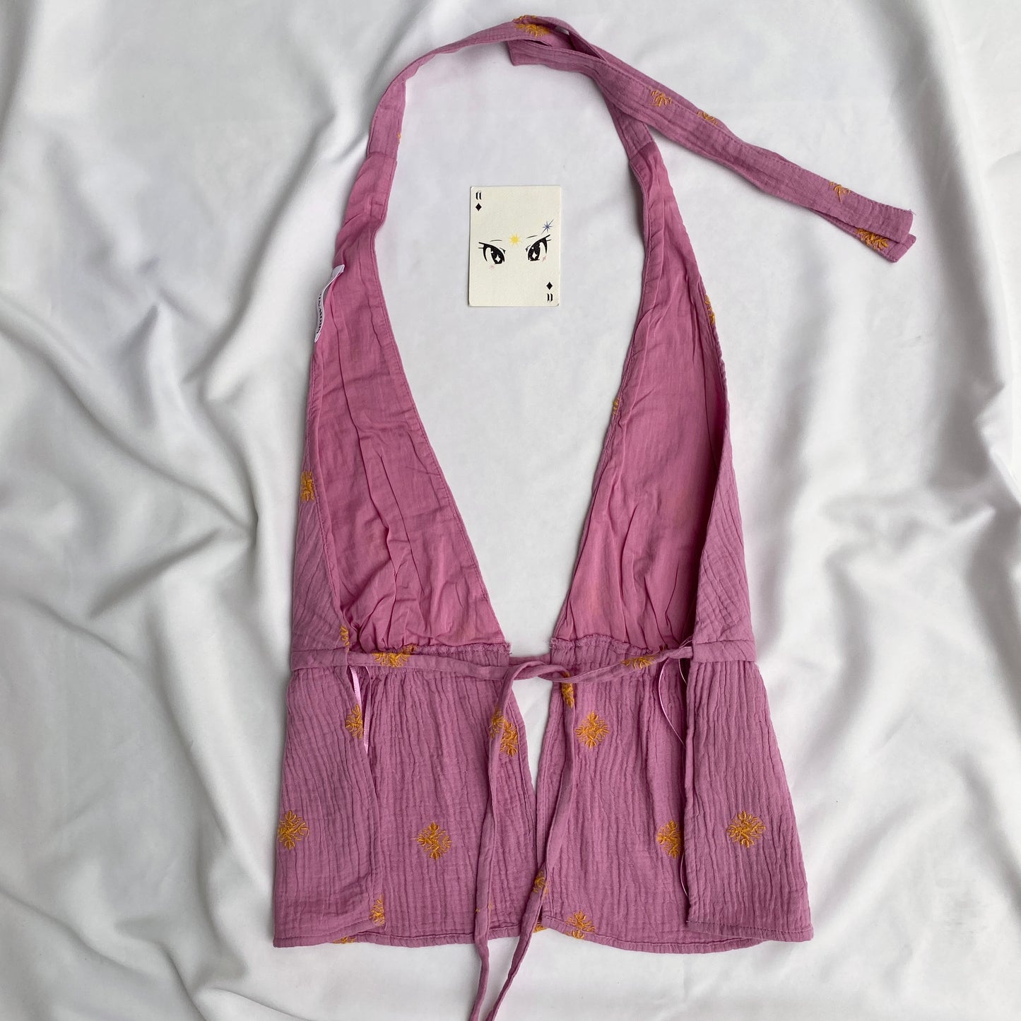 PINK EMBROIDERED HALTER TOP (TWO SIZES)