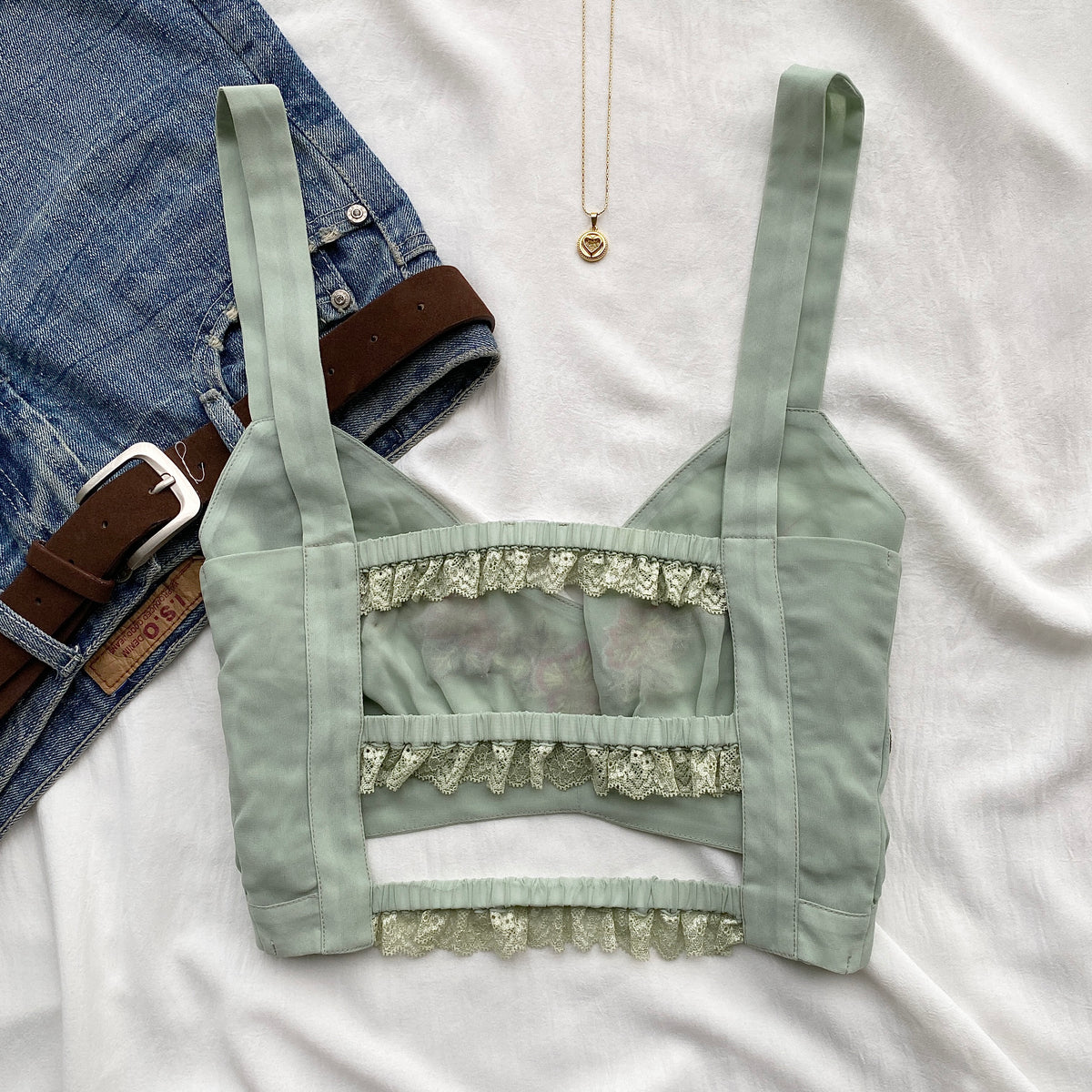 SAGE GREEN EMBROIDERED TOP (Bust : 34-36, Upper Waist : 28-32)