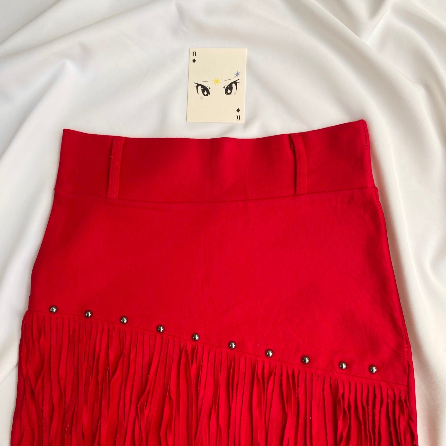 RED FRINGE SKIRT (Waist : 24-26)