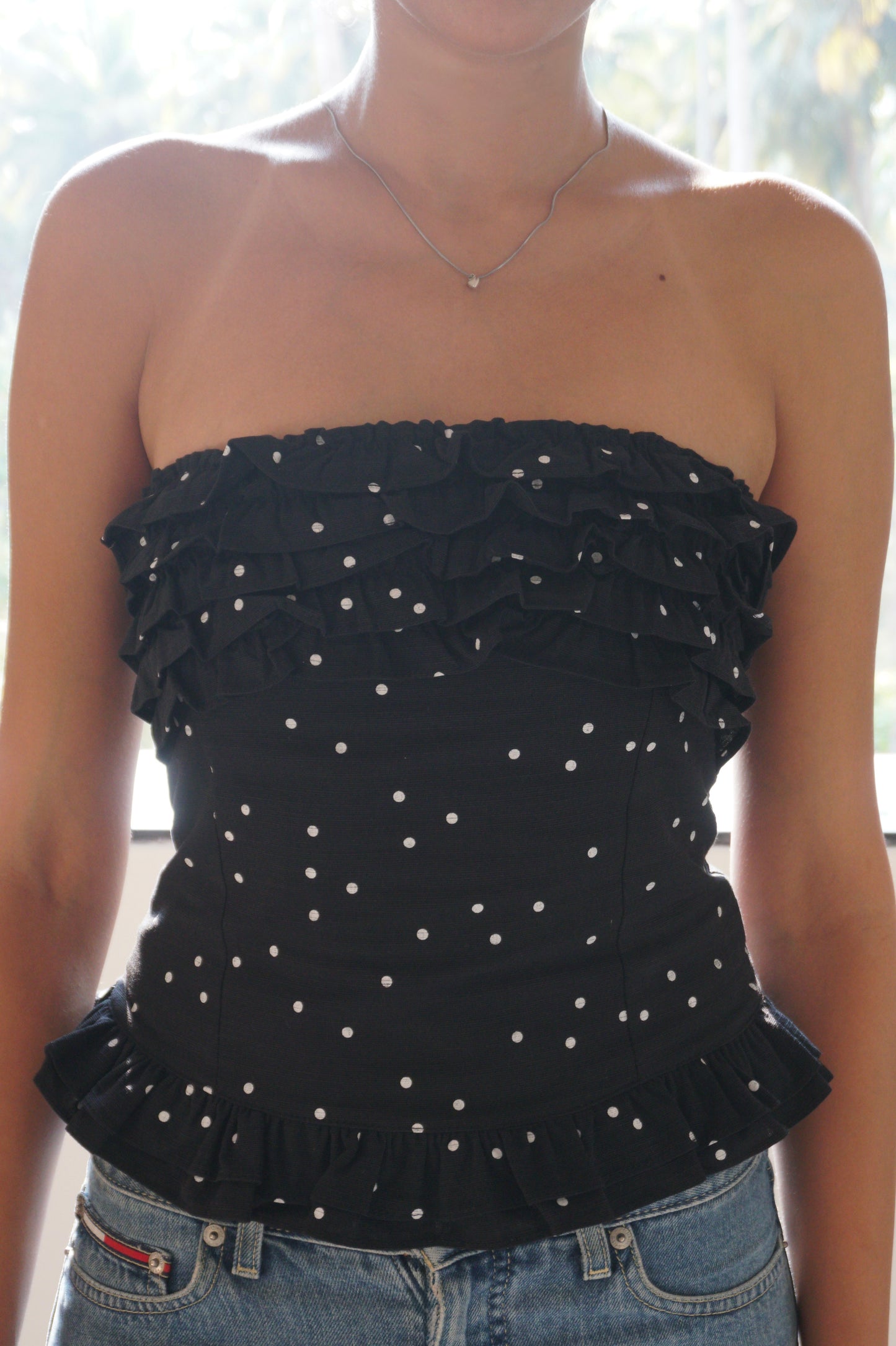 CREAM POLKA DOT TOP (Bust : 28-32, Upper Waist : 23-26)