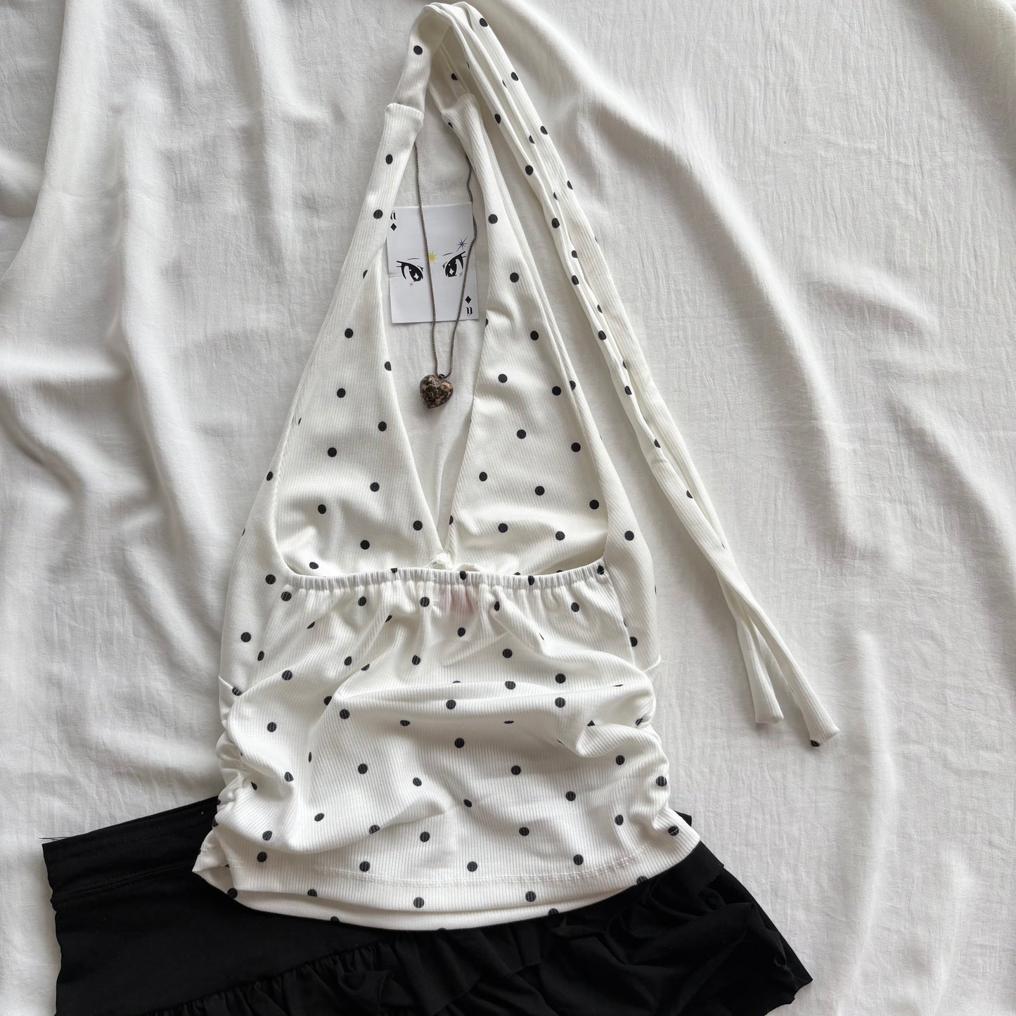 WHITE POLKA DOT TOP (Bust : 28-34, Upper Waist : 24-28)