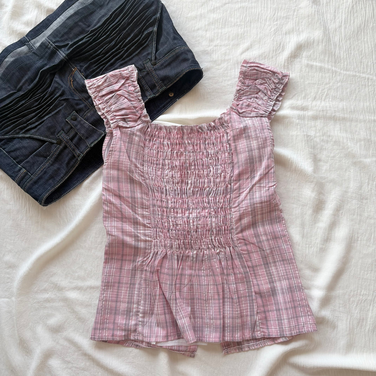 CHERRY BLOSSOM PLAID TOP (Bust : 30-34, Upper Waist : 24-28)