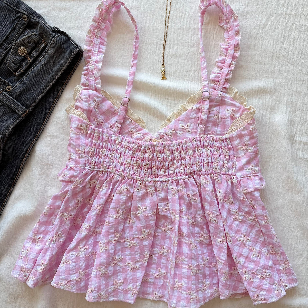 LOVE NOTE TOP IN PINK GINGHAM (Bust : 28-32, Upper Waist : 23-28)