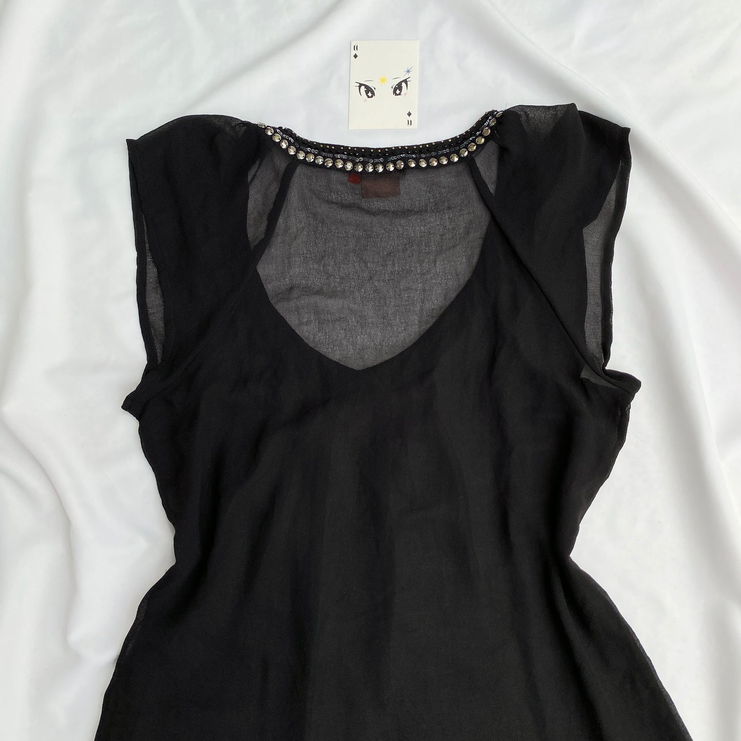 BLACK MESH TOP WITH EMBELLISHED NECKLINE FROM ONLY (Bust : 34-38)