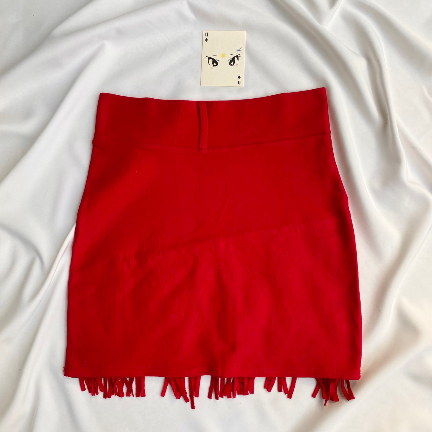 RED FRINGE SKIRT (Waist : 24-26)