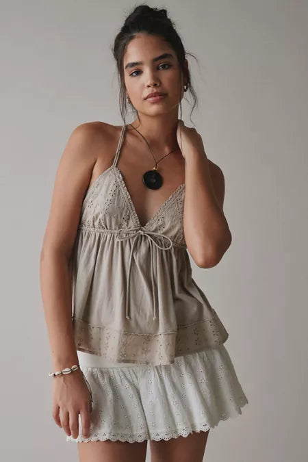 EYELET BABYDOLL TOP FROM URBAN OUTFITTERS IN BEIGE (Multiple sizes available)