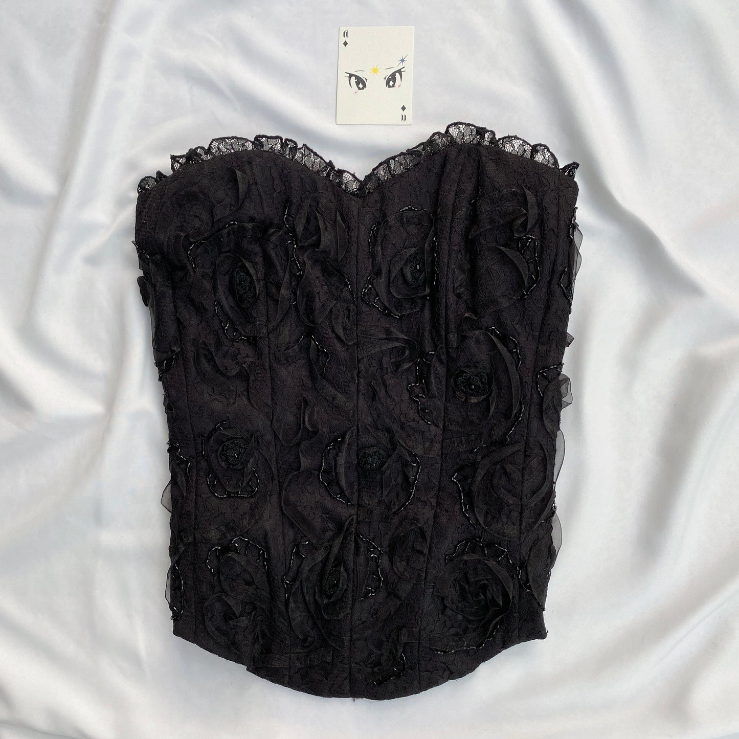 BLACK CORSET WITH ROSES (Bust : 34-36, Upper Waist : 28-30)