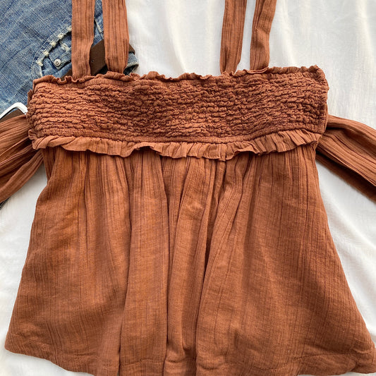 BROWN TOP FROM FREE PEOPLE (Bust : 32-34, Upper Waist : 26-30)