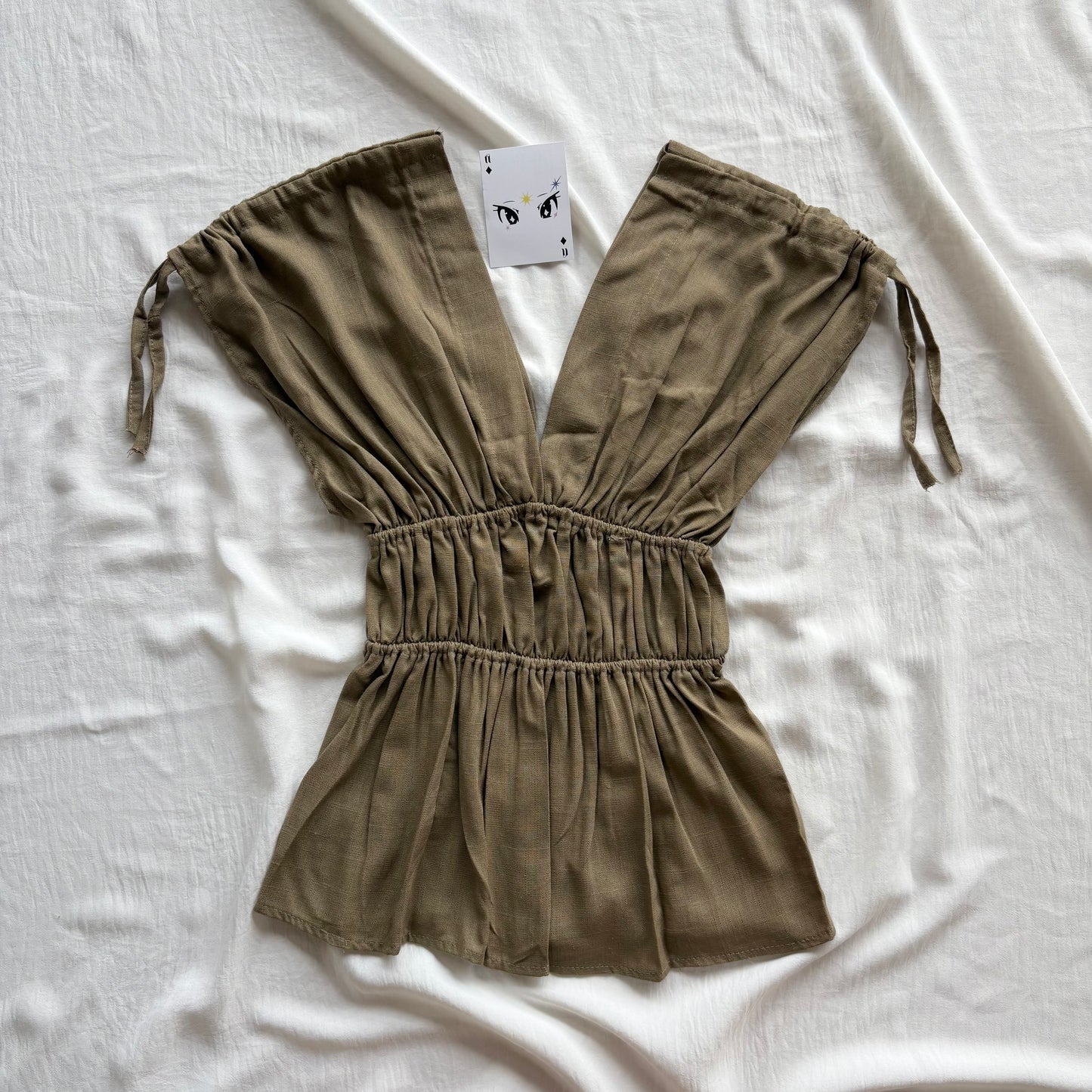KHAKI GREEN LINEN TOP (Bust : 30-34, Upper Waist : 24-28)