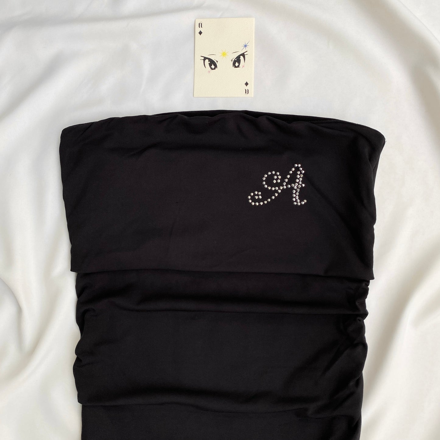BLACK RUCHED TUBE TOP WITH EMBELLISHED A (Bust : 28-32, Upper Waist : 24-28)