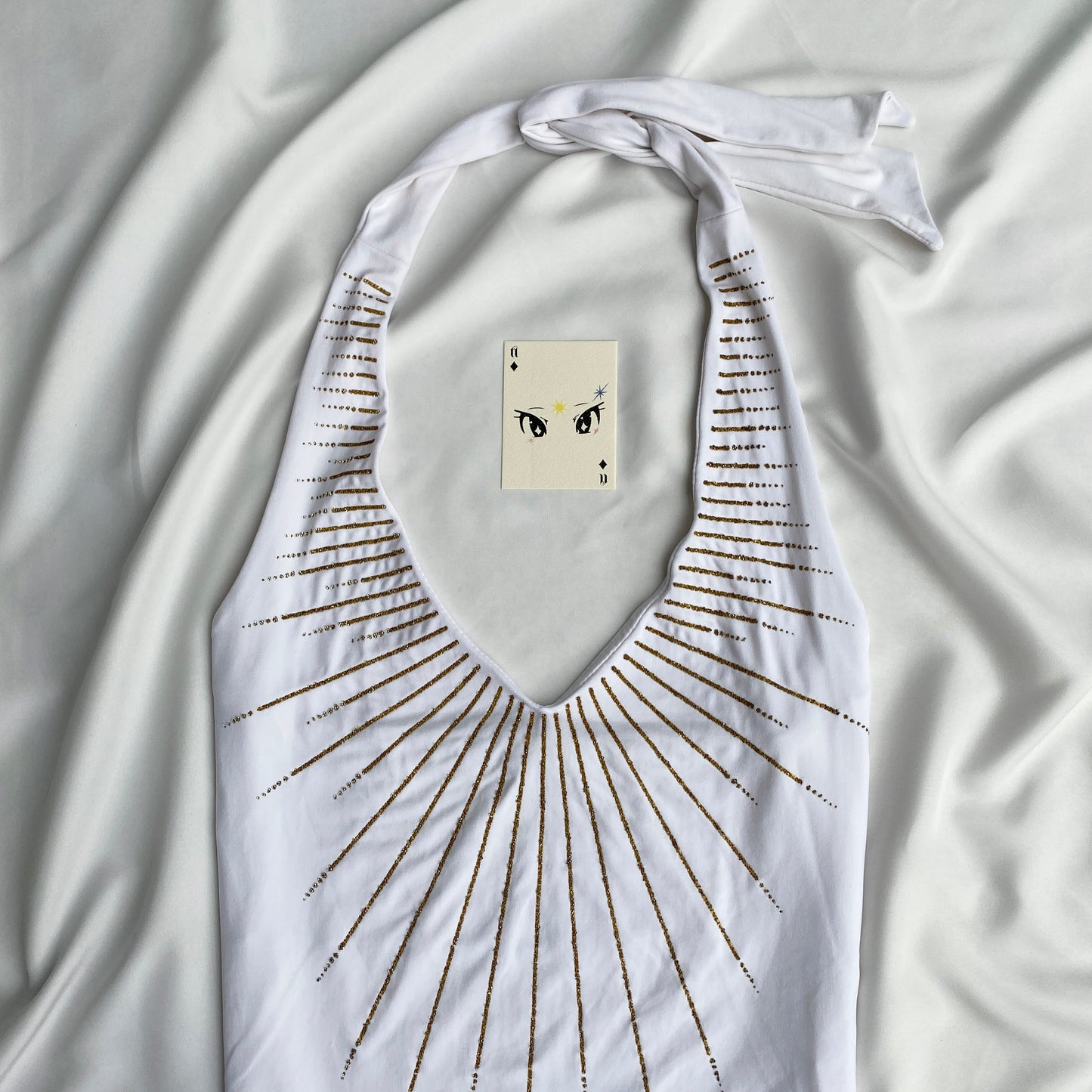 WHITE EMBELLISHED HALTER TOP FROM RIVER ISLAND (Bust : 34-36, Upper Waist : 28-36)