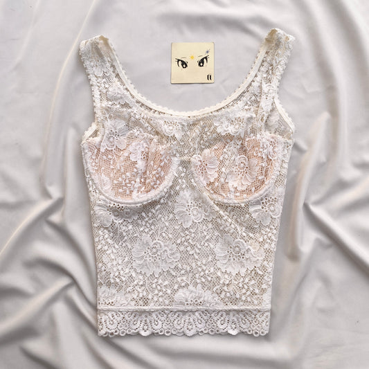 WHITE LACE BUSTIER TOP ( BUST 32D/34C/36B UPPERWAIST 26-32)