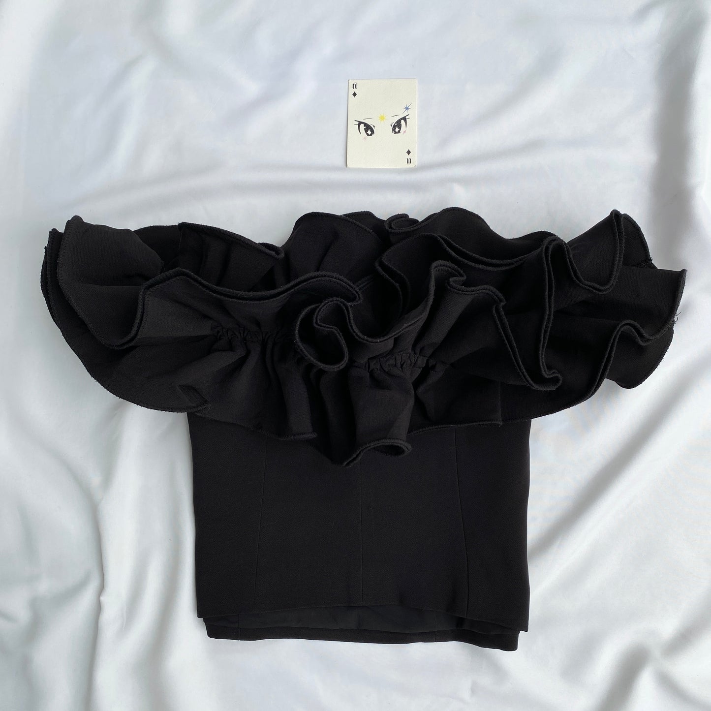BLACK RUFFLED OFF SHOULDER CORSET (Bust : 32-34, Upper Waist : 28-30)