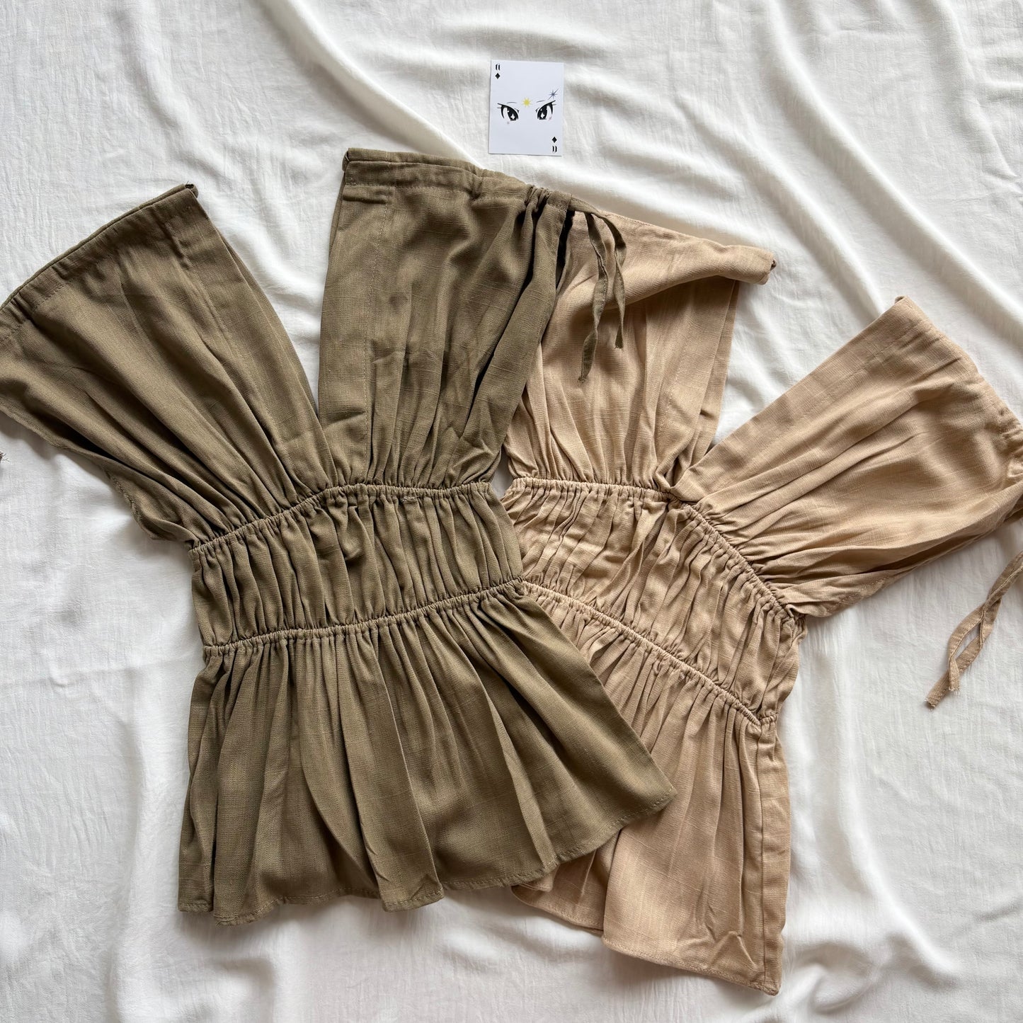 KHAKI GREEN LINEN TOP (Bust : 30-34, Upper Waist : 24-28)