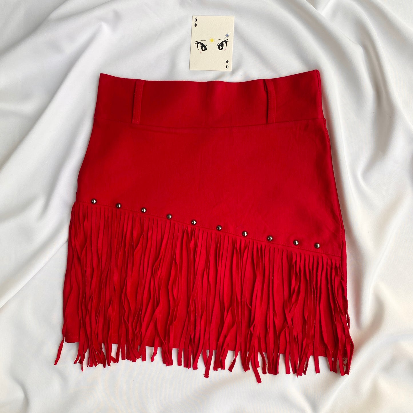 RED FRINGE SKIRT (Waist : 24-26)