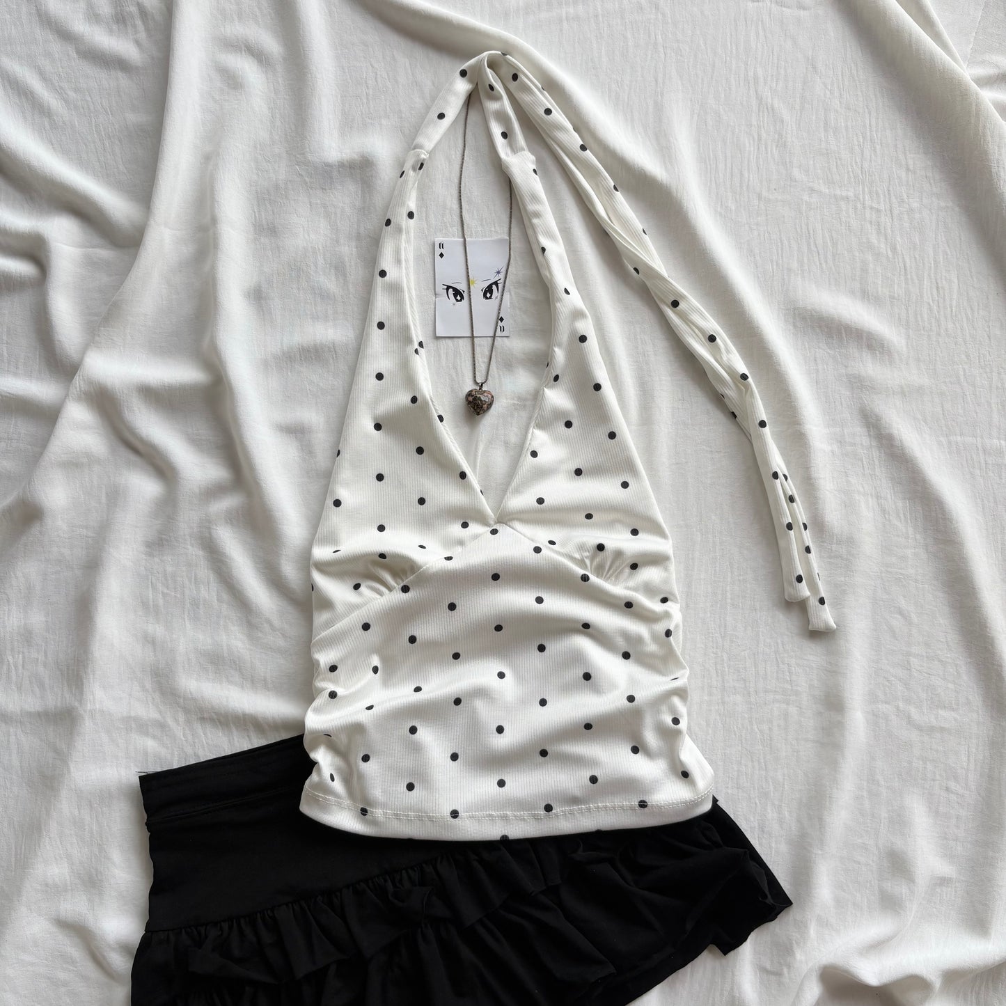 WHITE POLKA DOT TOP (Bust : 28-34, Upper Waist : 24-28)