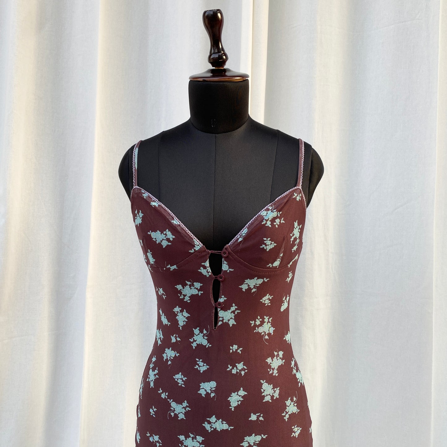 BROWN AND BLUE FLORAL DRESS (Bust : 28-32, Upper Waist : 24-28)
