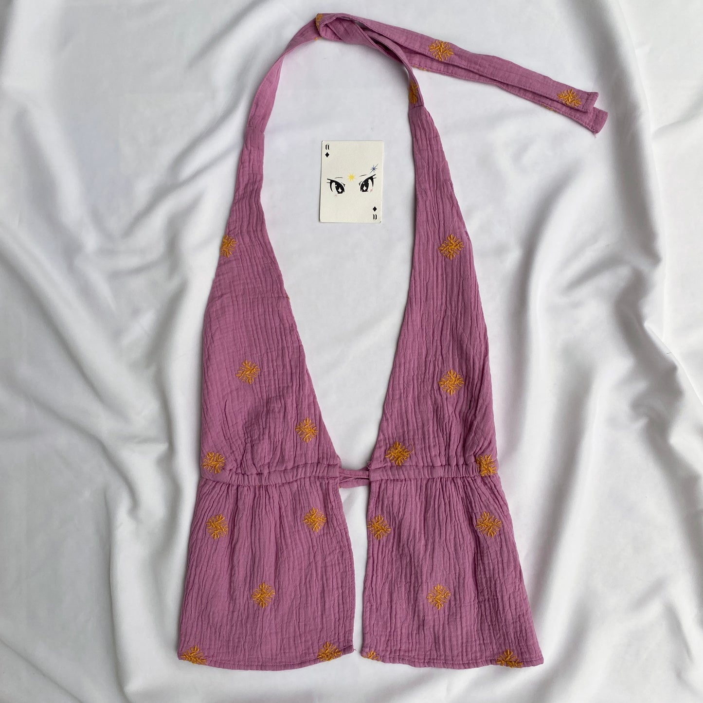 PINK EMBROIDERED HALTER TOP (TWO SIZES)
