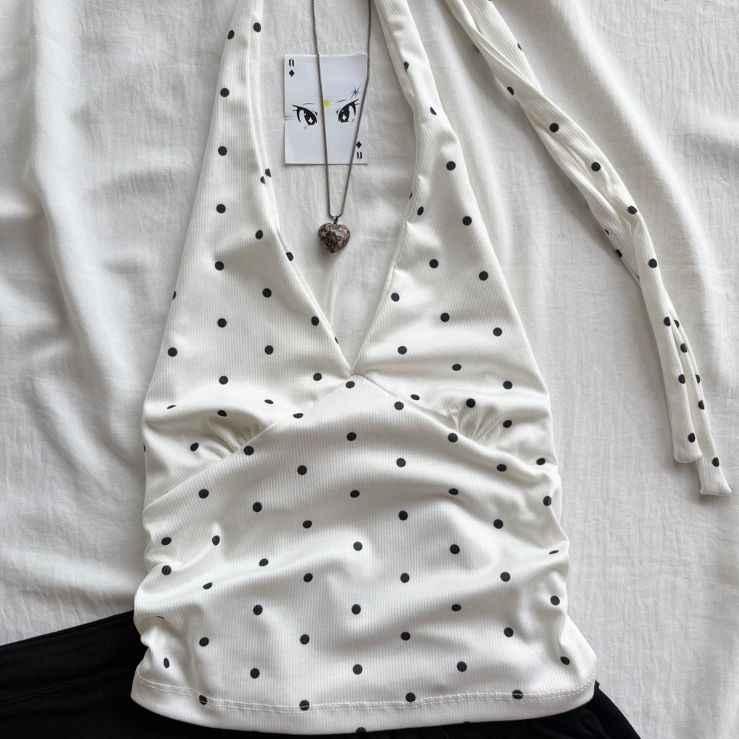 WHITE POLKA DOT TOP (Bust : 28-34, Upper Waist : 24-28)