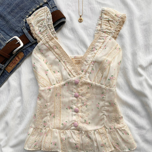 DOTTIE TOP WITH PINK BUTTONS (Bust : 28-32, Upper Waist : 23-26)
