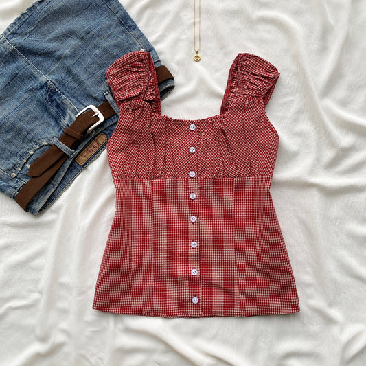 DOLLY PLAID TOP IN RED (Bust : 32-34, Upper Waist : 28-32)