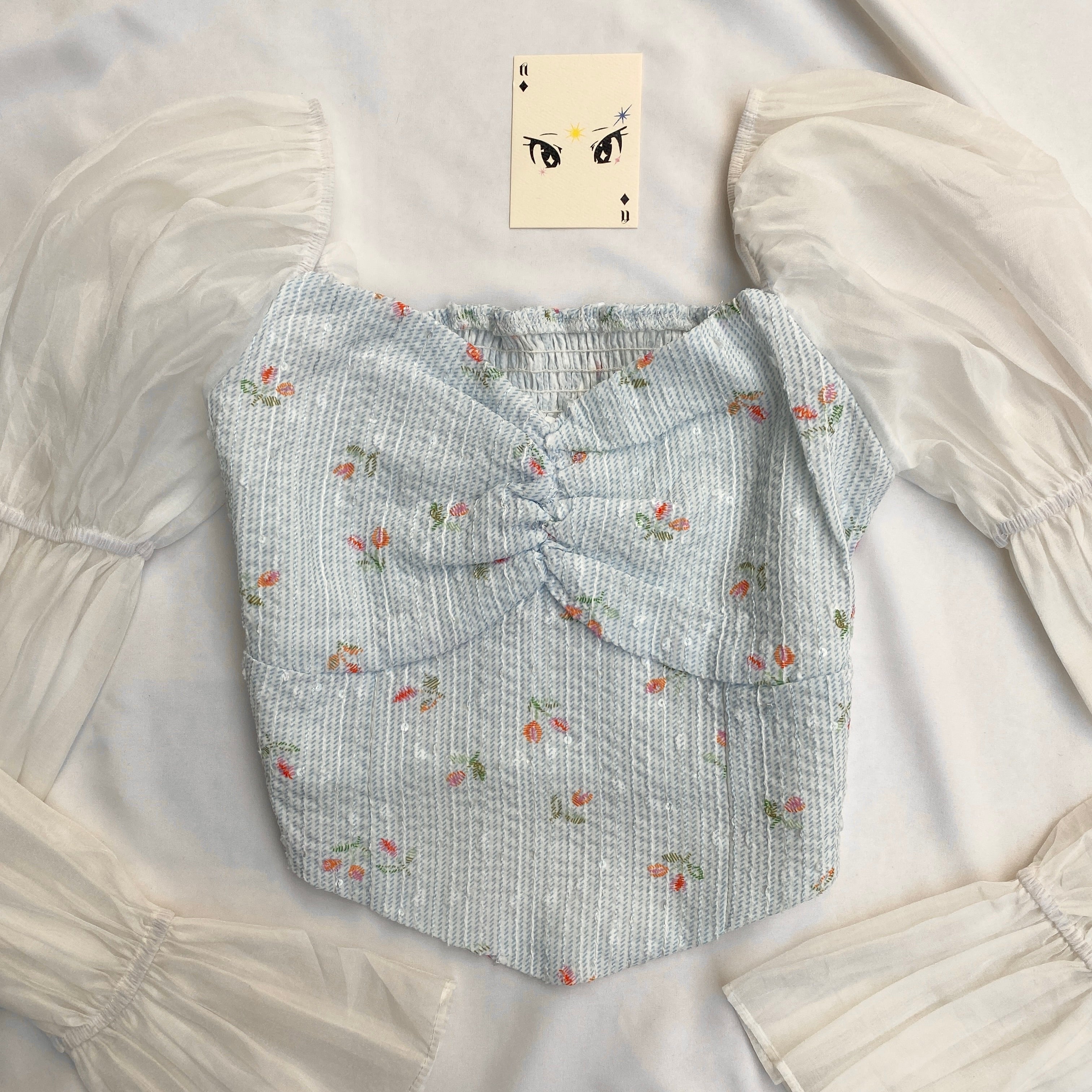 FLORAL BELL SLEEVED TOP (Bust : 28-32, Upper Waist : 24-28)