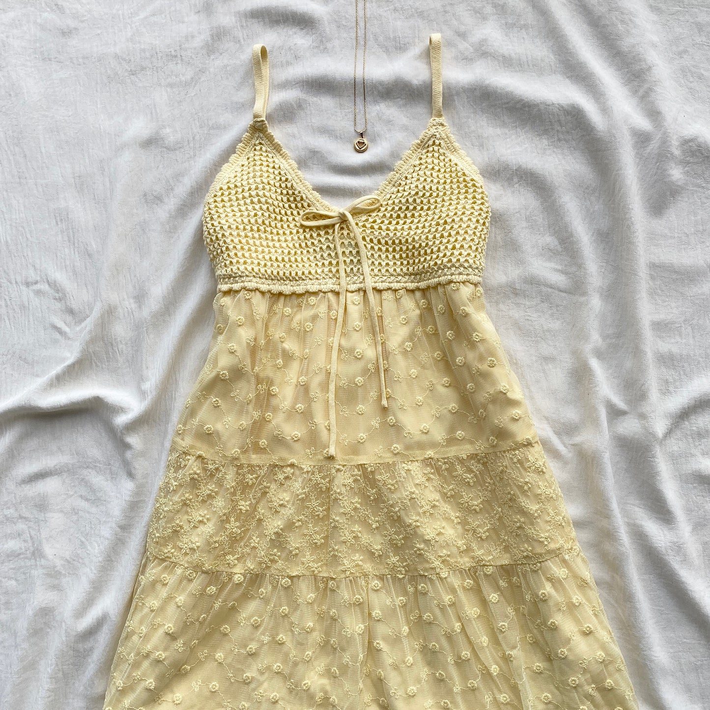 YELLOW CROCHET DRESS FROM HOLLISTER (Bust : 30-34, Upper Waist : 24-28)