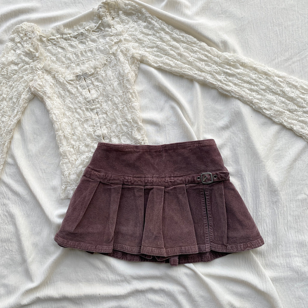 PURPLE CORDUROY MINI SKIRT (Waist : 28-30)
