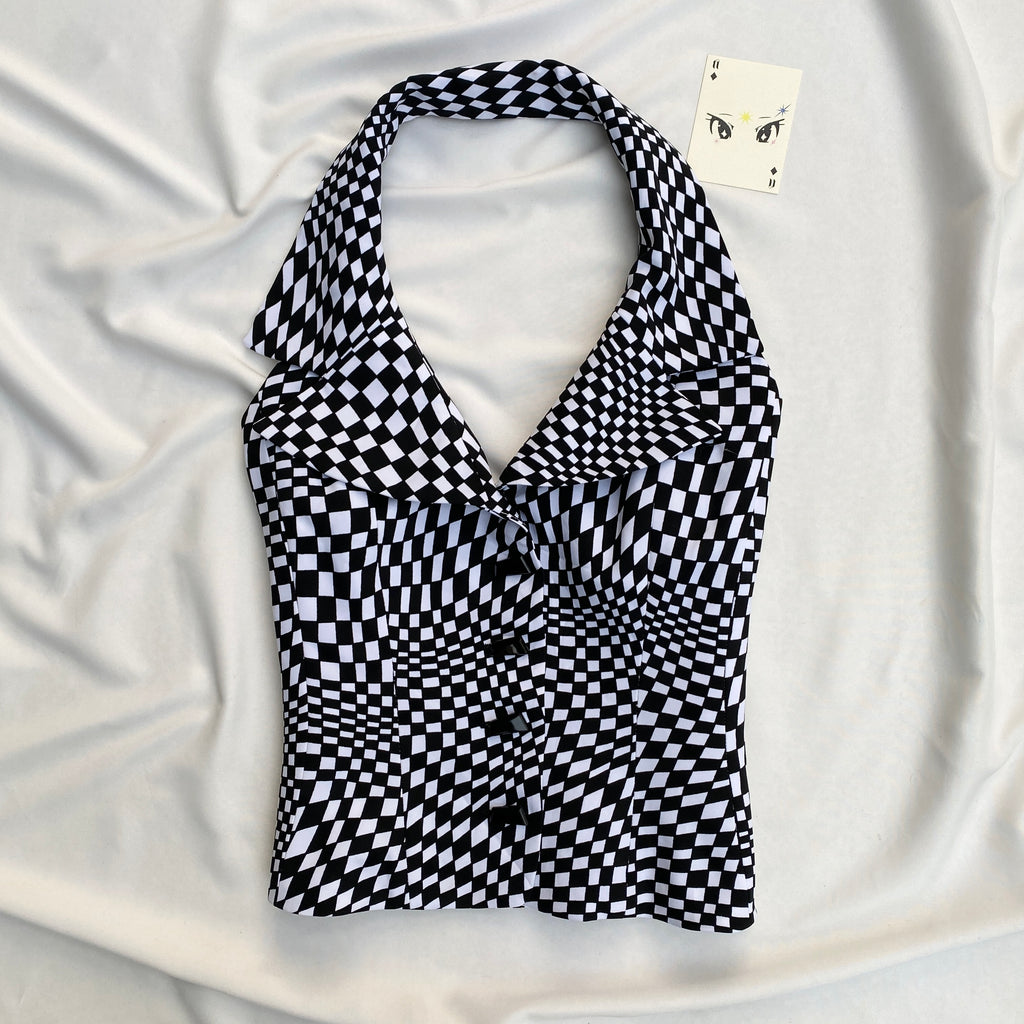 CHECKERED HALTER VEST (Bust : 34-36, Upper Waist : 30-32)