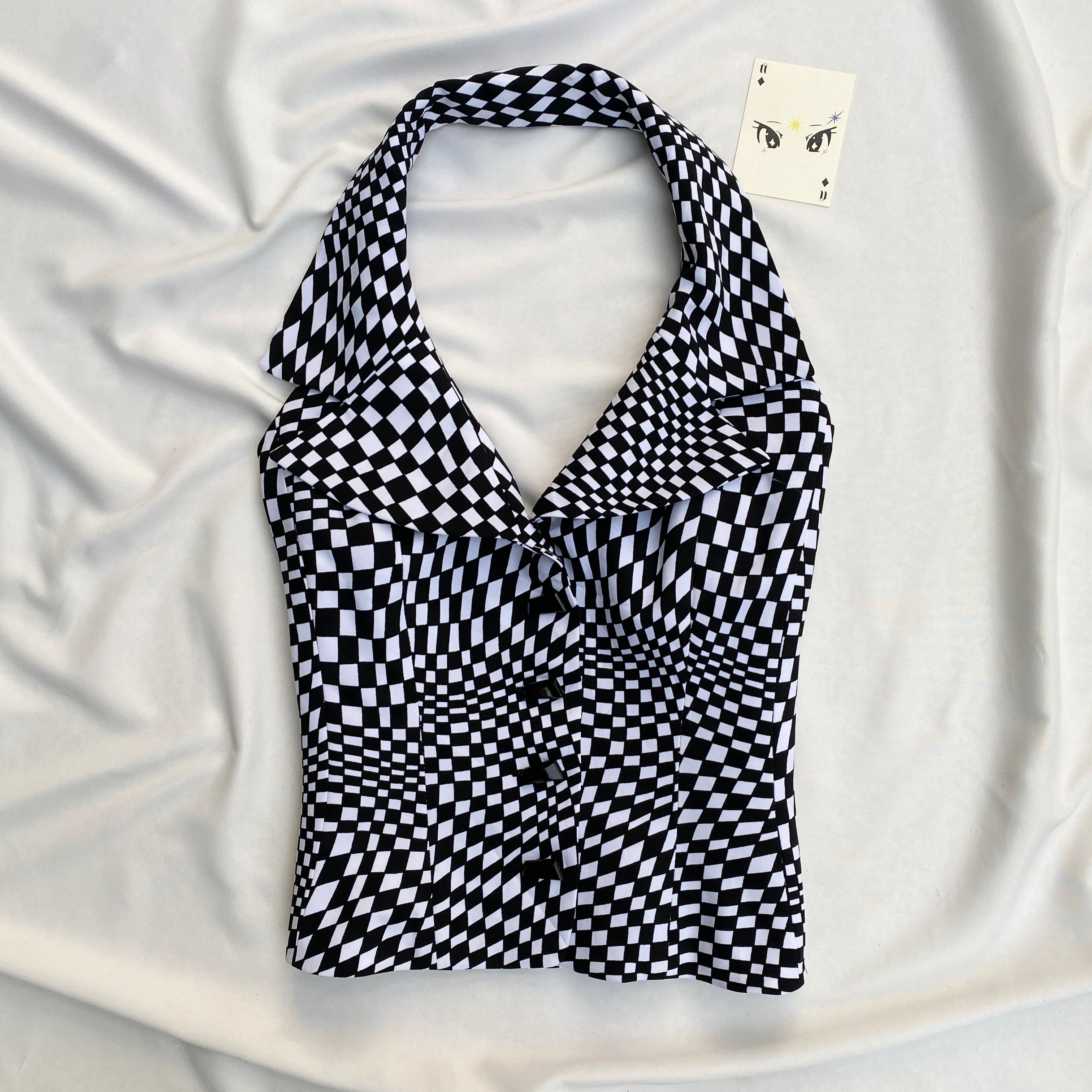 CHECKERED HALTER VEST (Bust : 34-36, Upper Waist : 30-32)