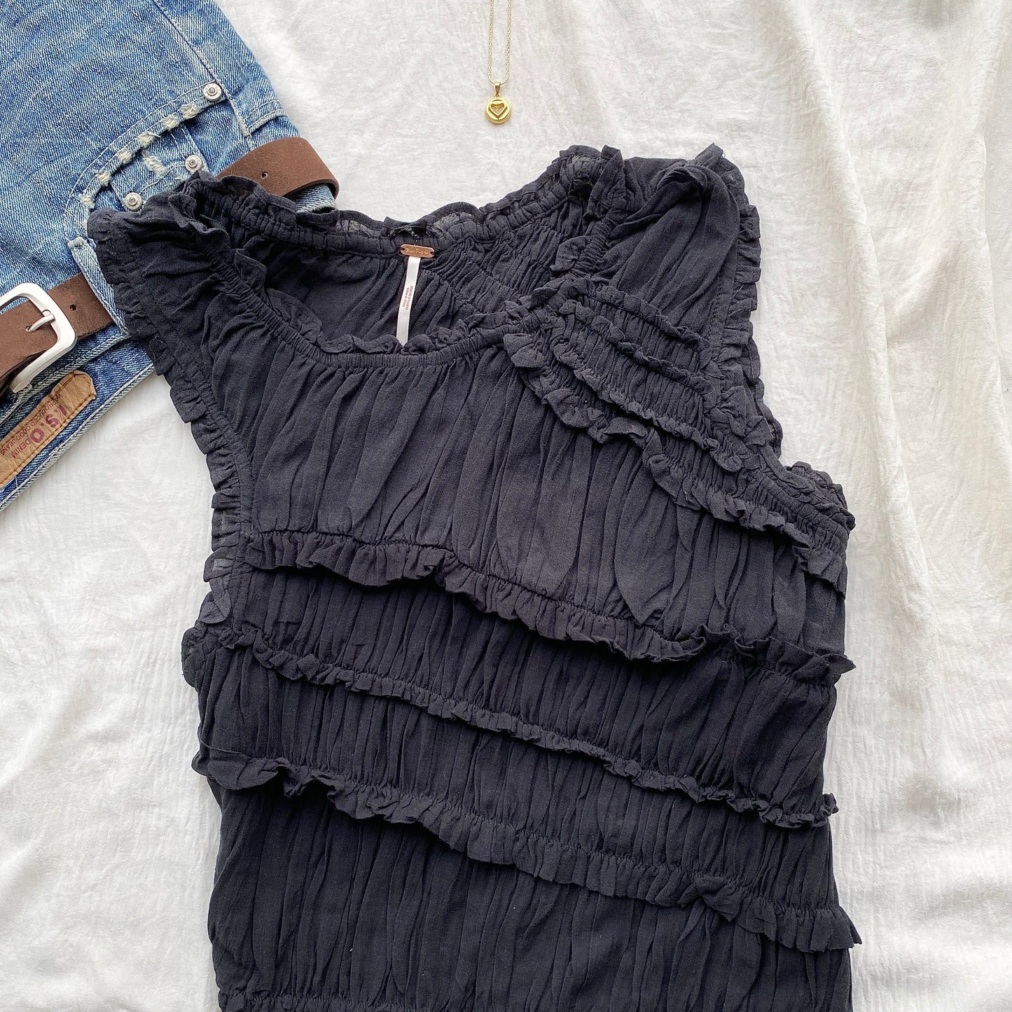 BLACK ASYMMETRIC TOP FROM FREE PEOPLE (Bust : 34-38, Upper Waist : 28-36)