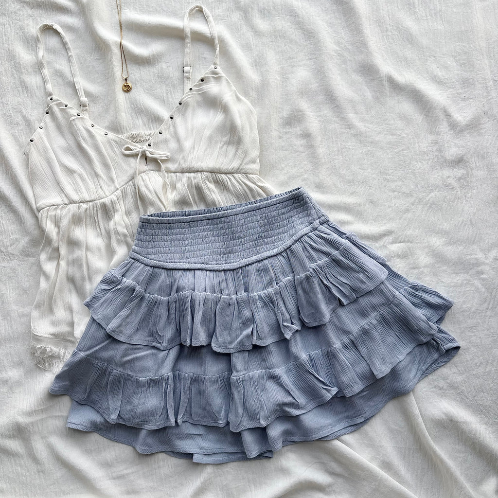 POWDER BLUE RUFFLE SKIRT FROM HOLLISTER (Waist : 22-26)