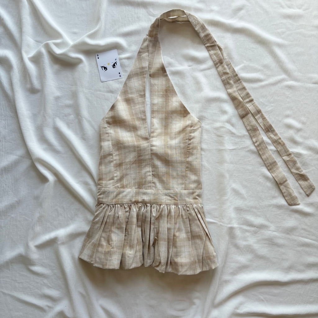 BROWN PLAID HALTER TOP (Bust : 30-32, Upper Waist : 24-28)