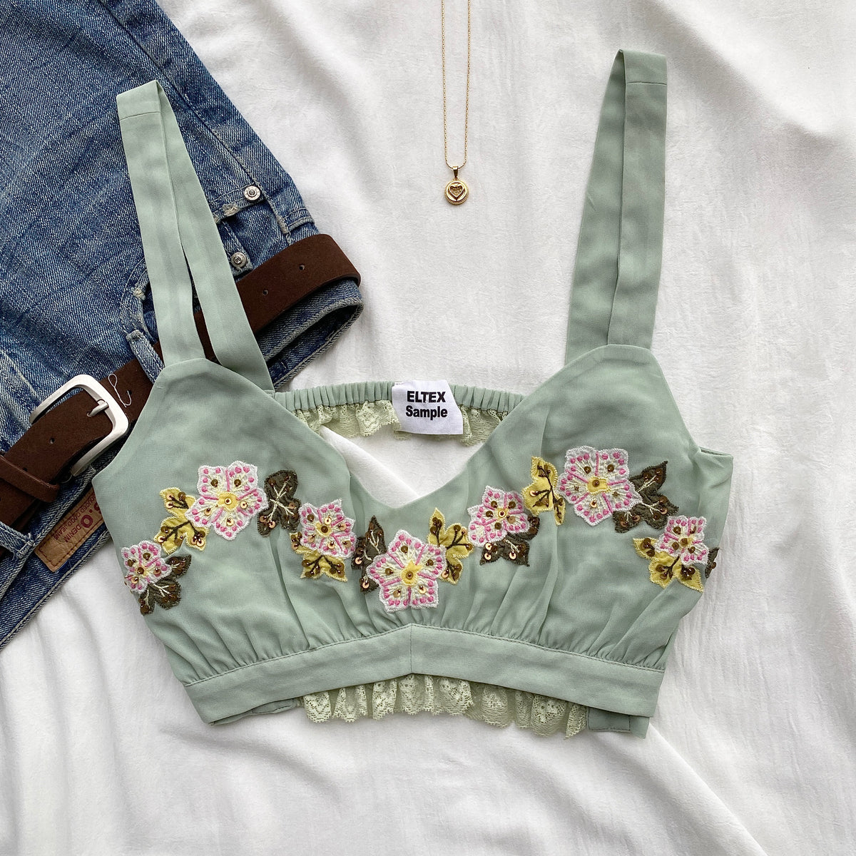 SAGE GREEN EMBROIDERED TOP (Bust : 34-36, Upper Waist : 28-32)