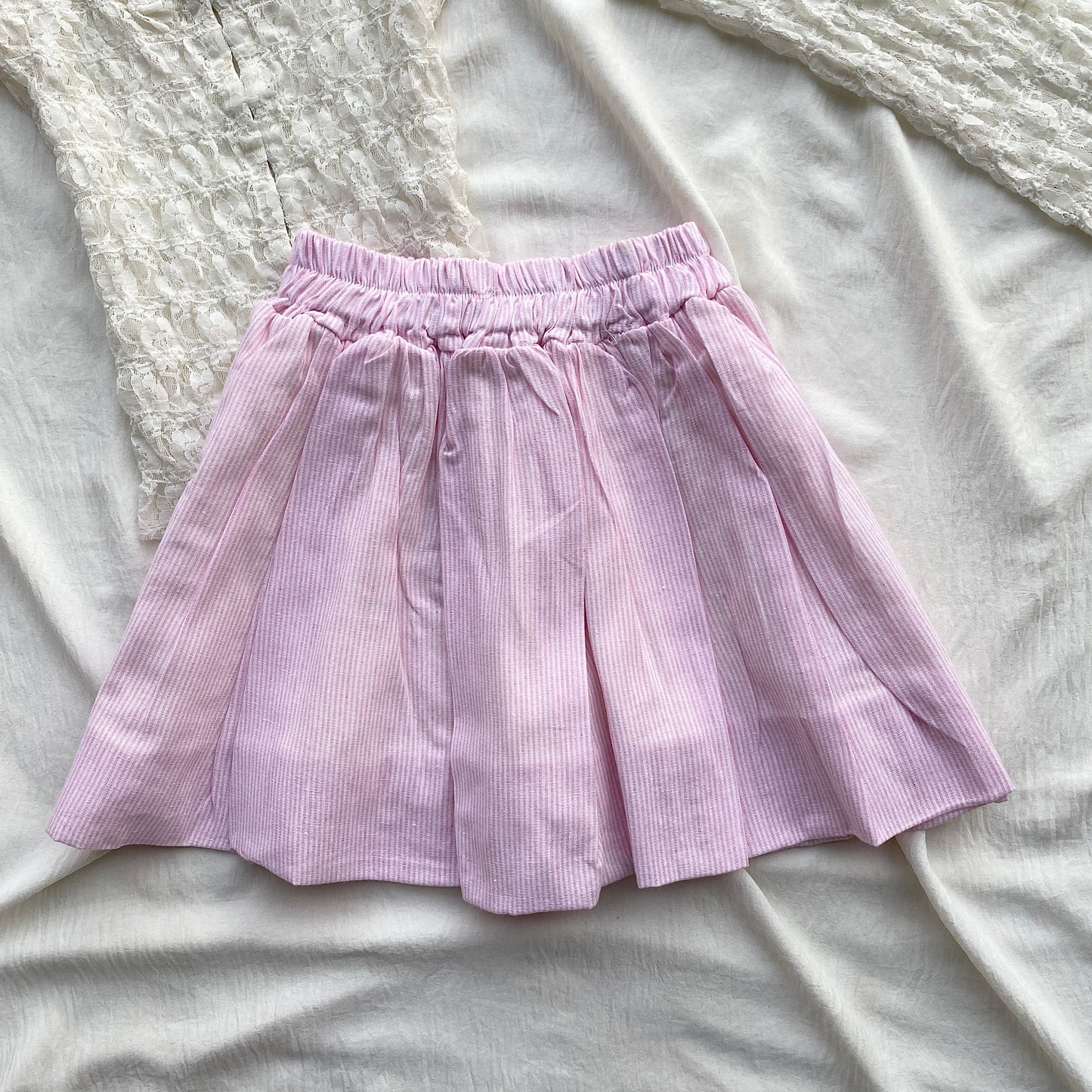 PINSTRIPE BUBBLE SKIRT IN PINK (Waist : 22-26)