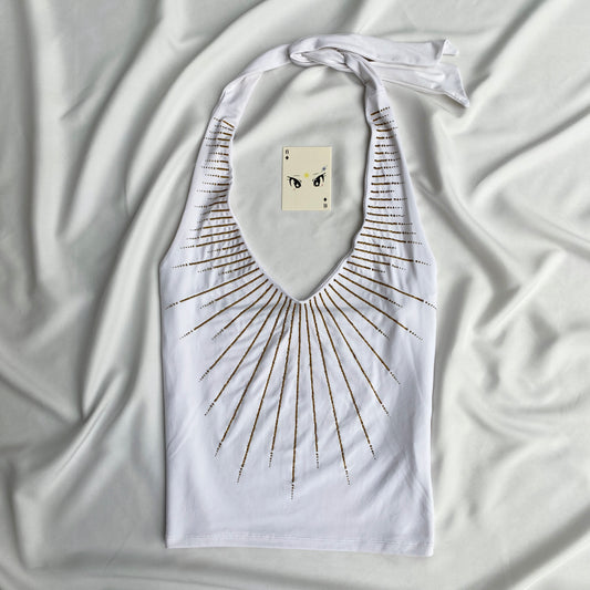 WHITE EMBELLISHED HALTER TOP FROM RIVER ISLAND (Bust : 34-36, Upper Waist : 28-36)