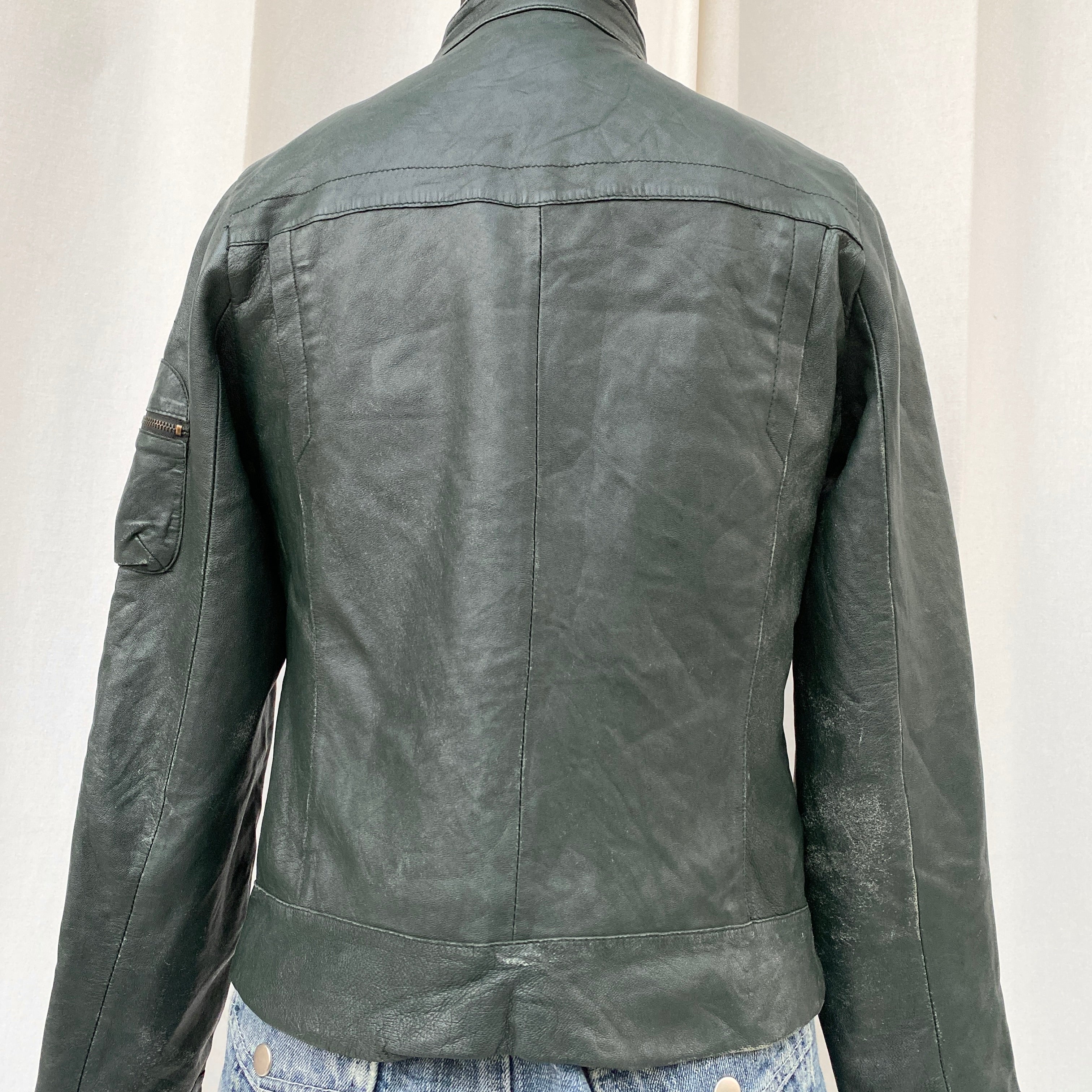 GREEN LEATHER JACKET  (XS/S/M)