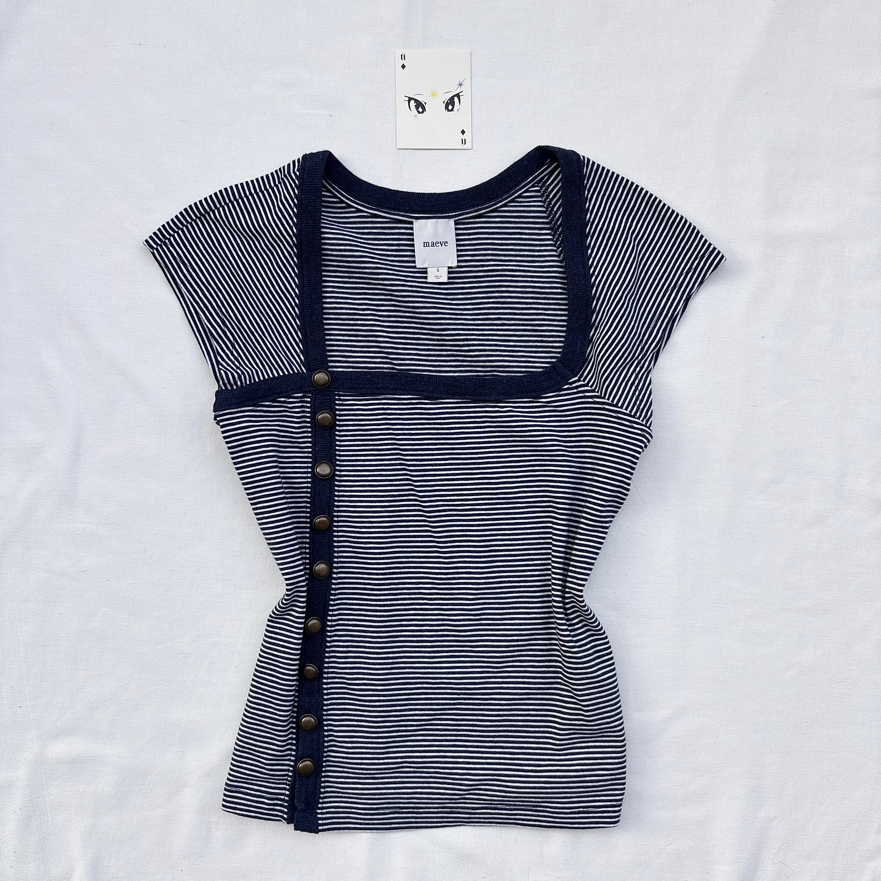 NAVY BLUE STRIPED TOP FROM ANTHROPOLOGIE (Bust : 32-34, Upper Waist : 26-34)