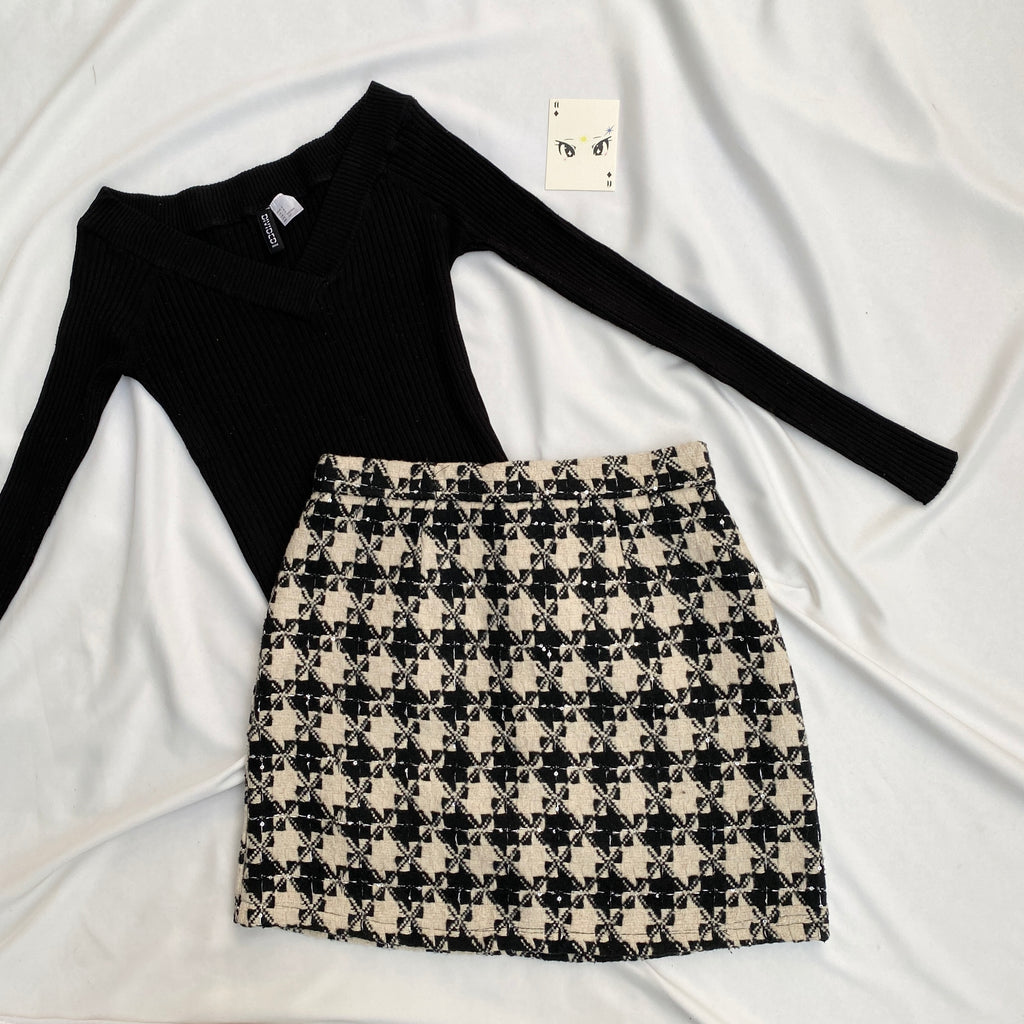 HOUNDSTOOTH SKIRT (Waist : 24-26)