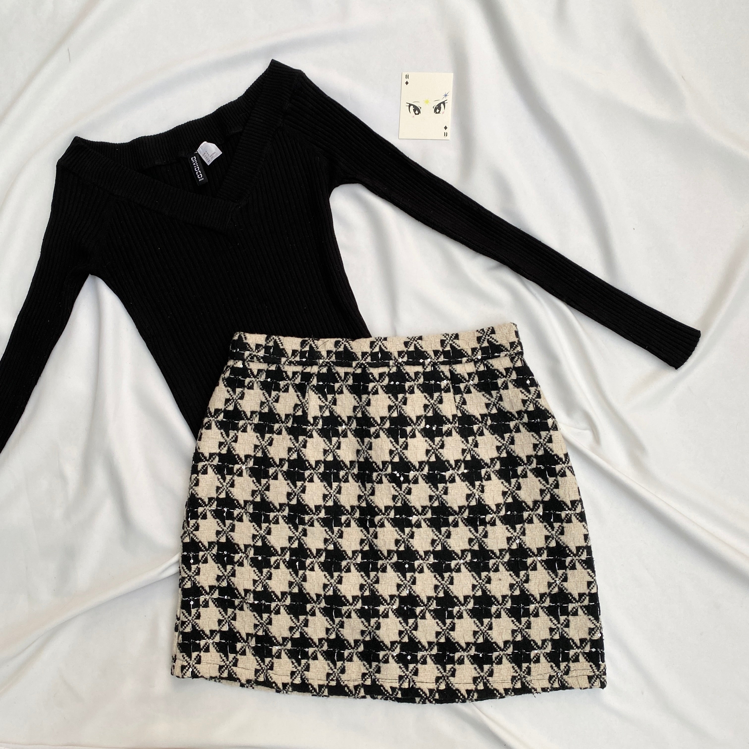 HOUNDSTOOTH SKIRT (Waist : 24-26)