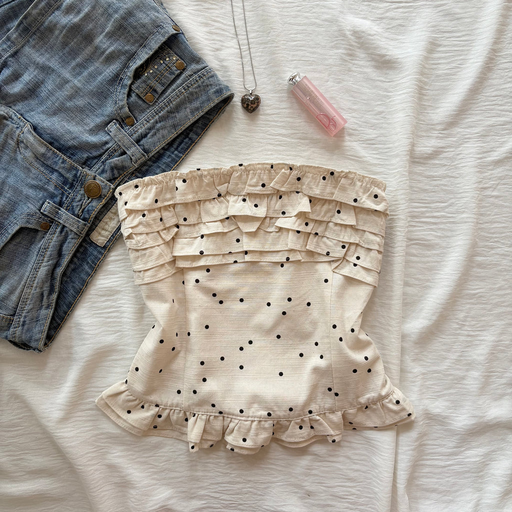 CREAM POLKA DOT TOP (Bust : 28-32, Upper Waist : 23-26)