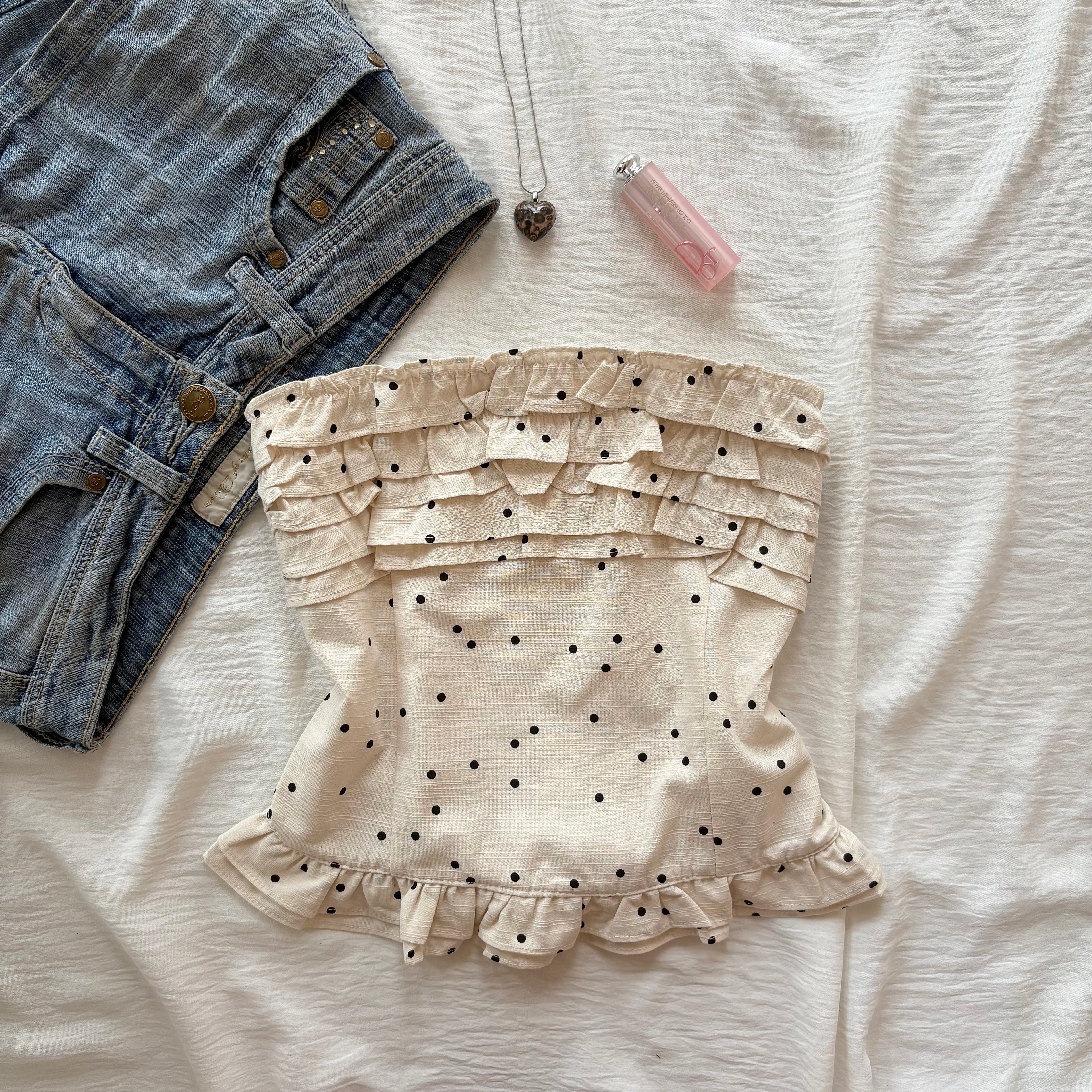 CREAM POLKA DOT TOP (Bust : 28-32, Upper Waist : 23-26)